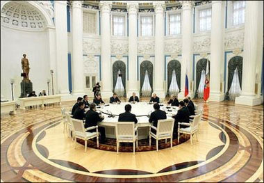 Chairmen of the Parliaments of the Shanghai Cooperation Organization (SCO) Member States meet with Russian President Vladimir Putin in Moscow's Kremlin. Russia and China moved to fortify their growing security cooperation in Central Asia but reassured the United States that their new-found unity of purpose in the prized region was not designed to subvert US interests there.(AFP