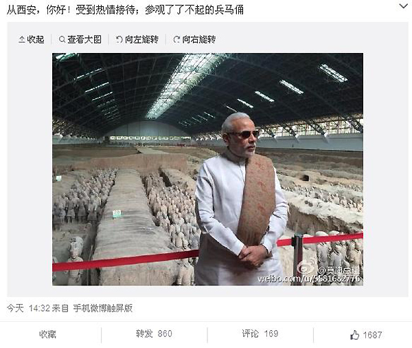 India's Modi posts on Weibo while visiting Xi's hometown