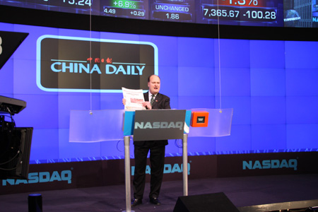 China Daily rings NASDAQ opening bell to celebrate US edition launch