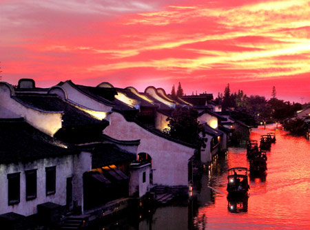 Beautiful evening scenery of Wuzhen, China