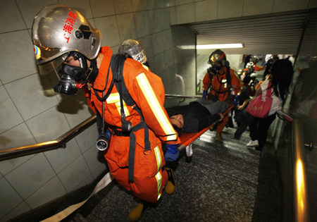 Firefighting exercise in Shanghai subway