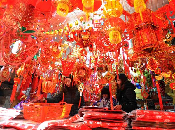 New Year market painted in red