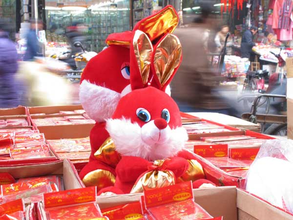 New Year market painted in red