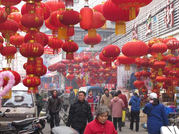New Year market painted in red
