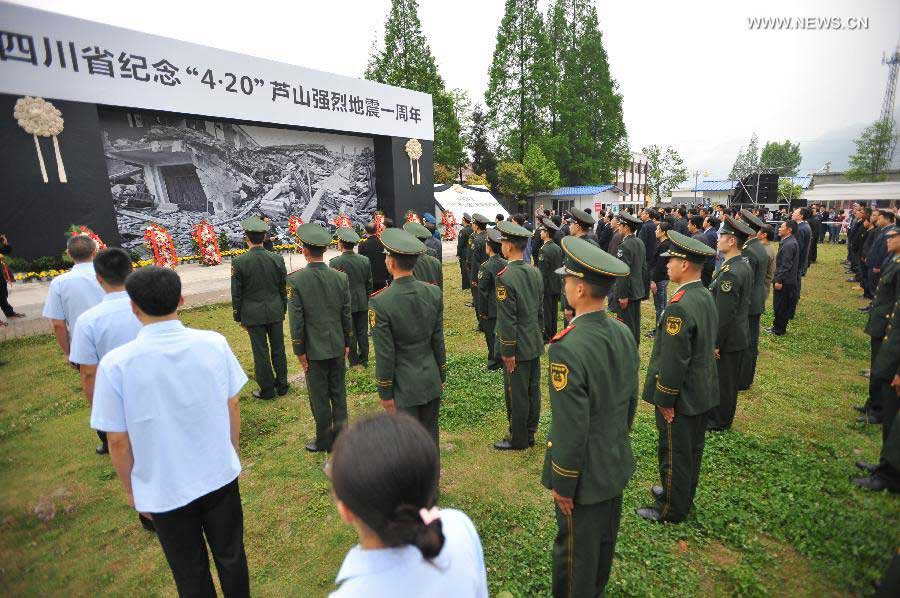 1st anniversary of Lushan earthquake marked in China's Sichuan