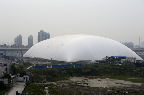 Tent set up over polluted soil to mask foul smell