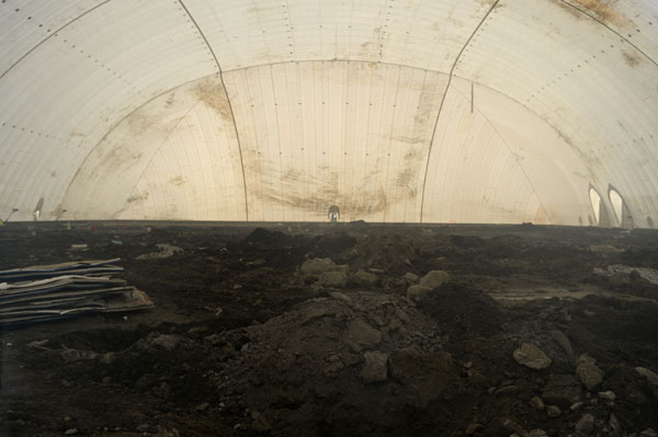 Tent set up over polluted soil to mask foul smell