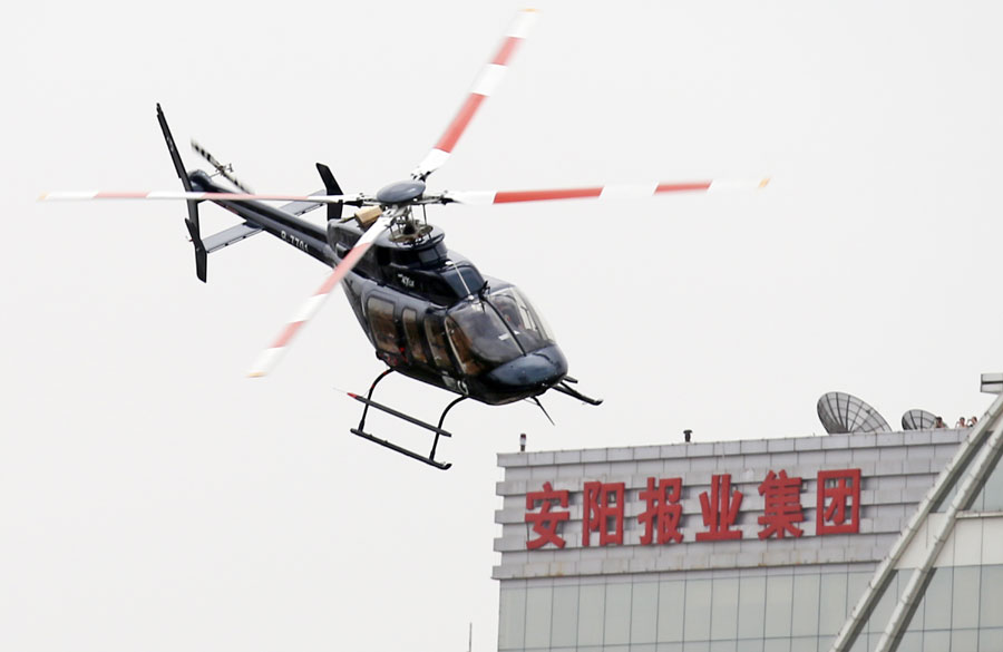 Fancy helicopter air demonstration greets C China