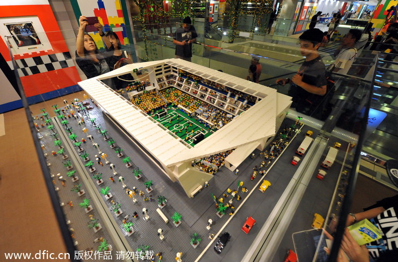Lego World Cup stadiums displayed in Hong Kong
