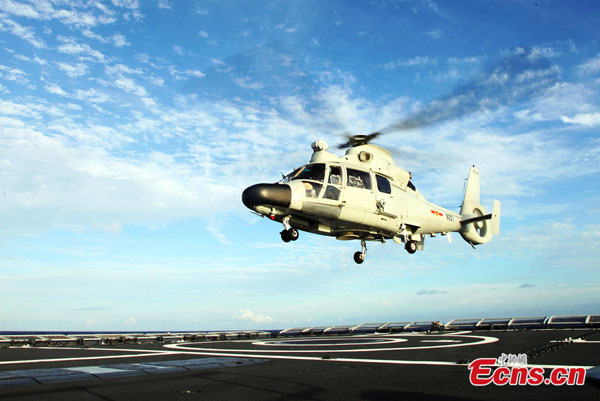 China's ship-borne helicopters in naval drills