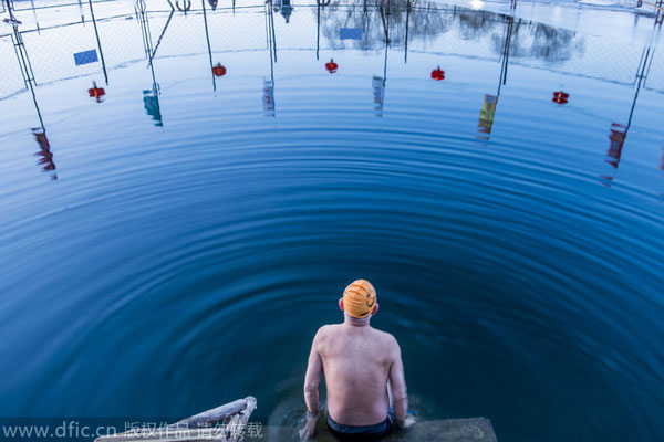 Seniors enjoy swimming despite the chill