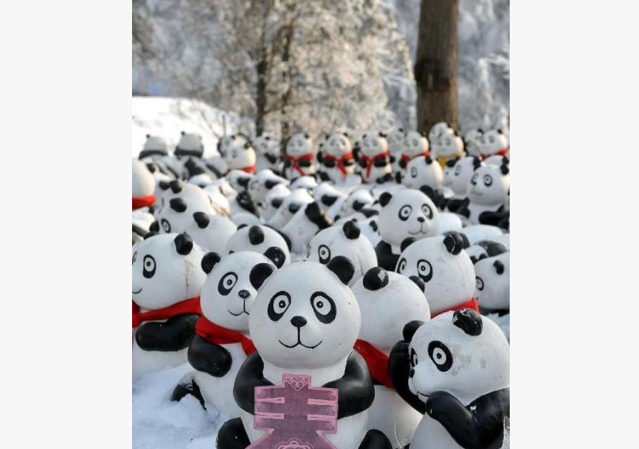 Panda sculptures seen at Daming Mountain Park