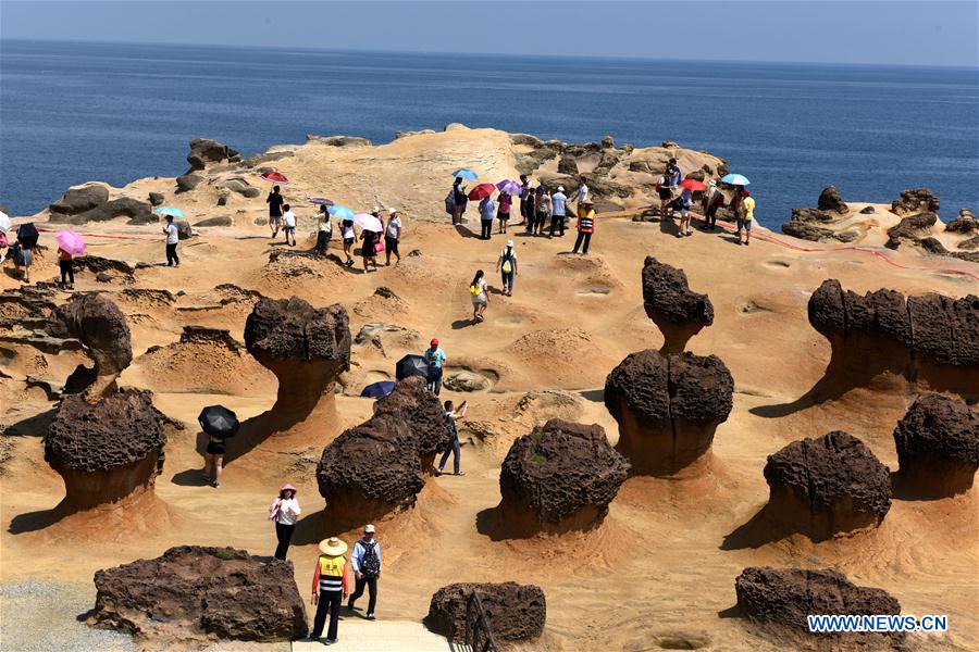 Tourists visit Yehliu Geopark in New Taipei of Taiwan