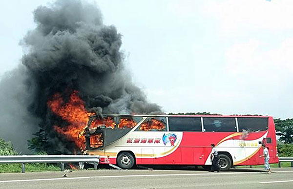 What caused the Taiwan bus fire?