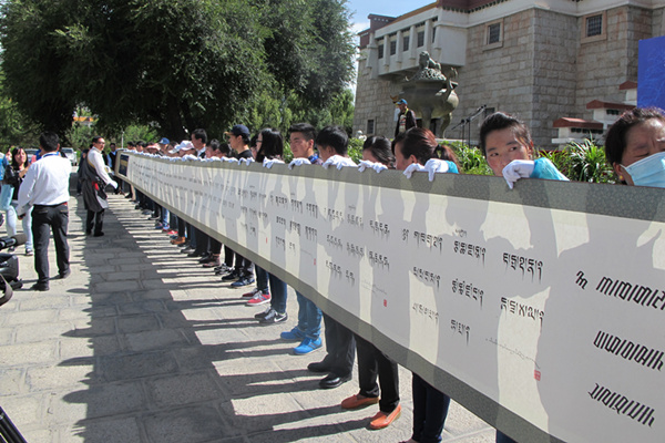Huge calligraphy scroll goes on display at Tibet Museum