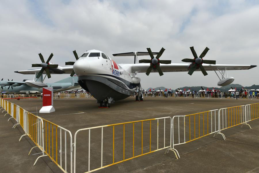 Amphibious aircraft AG600 displayed in South China's Zhuhai