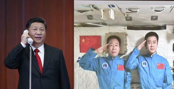 President greets orbiting astronauts in milestone video call