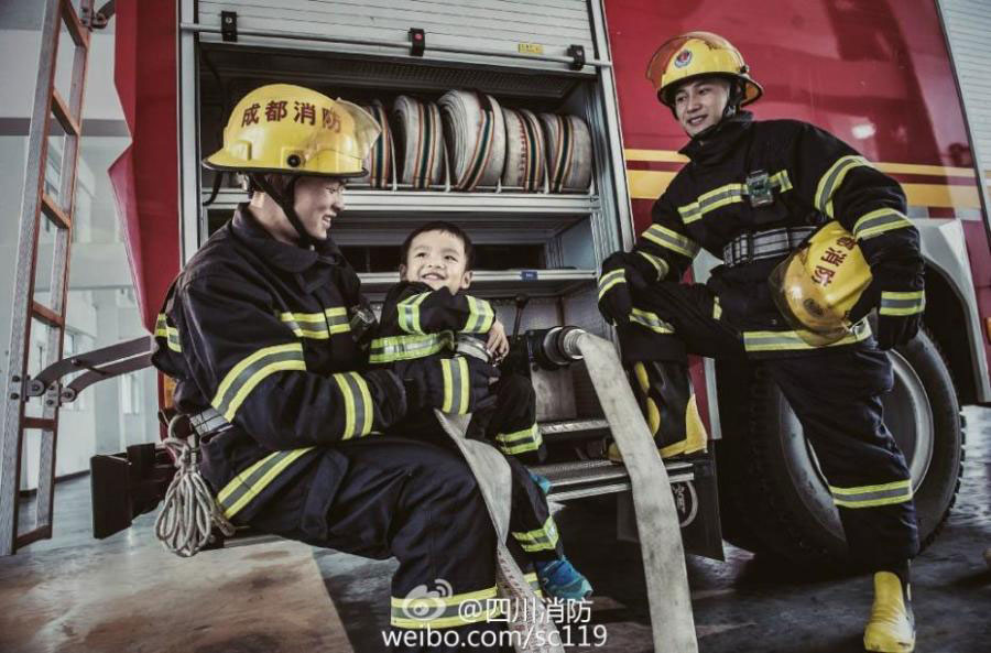 Fireman father and son pose for special family photos