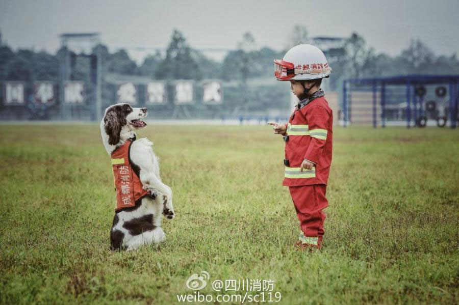 Fireman father and son pose for special family photos