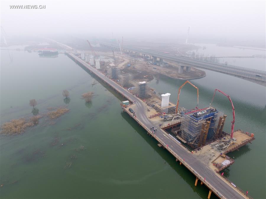 Bridge of Beijing-Zhangjiakou high-speed railway under construction