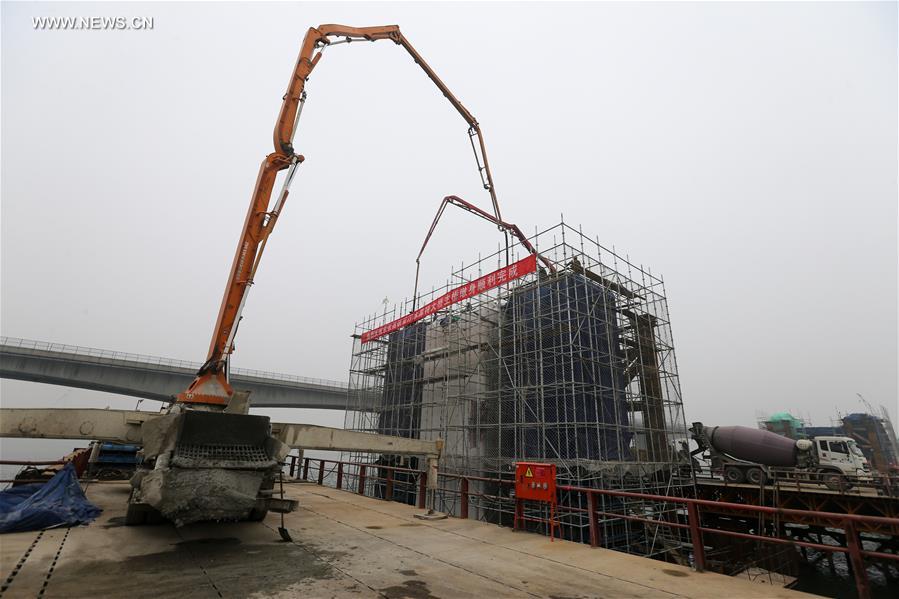 Bridge of Beijing-Zhangjiakou high-speed railway under construction