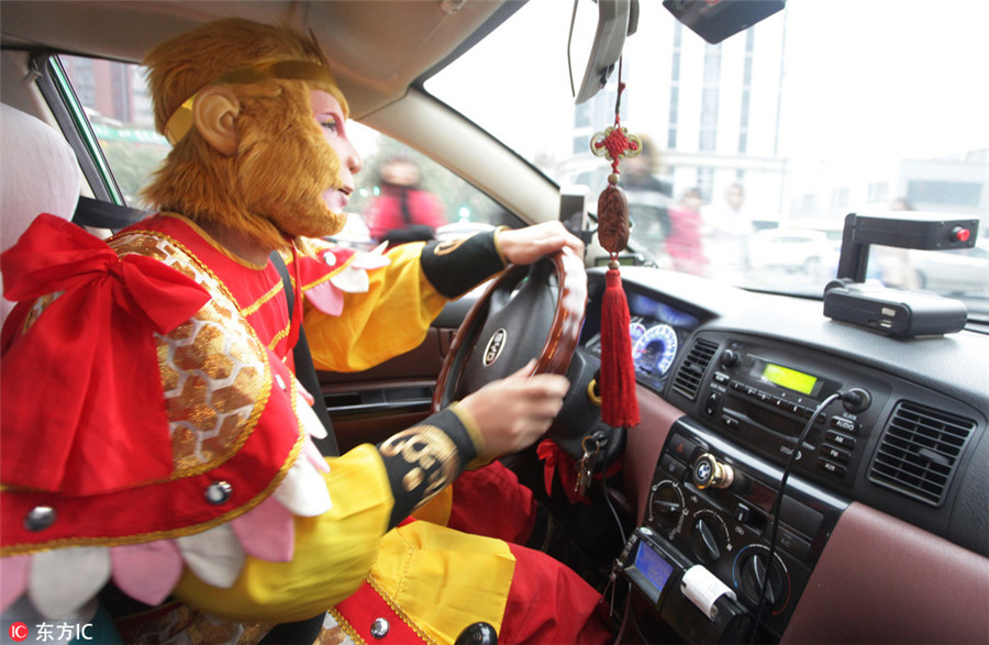 Taxi driver taking Monkey King from screen to streets