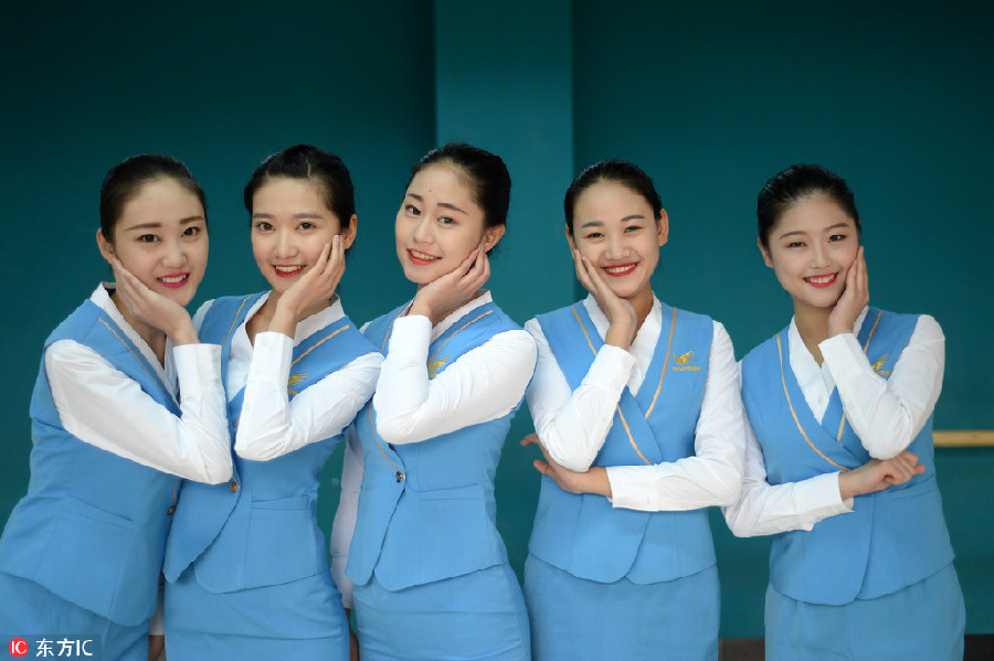 Stewardess students prepare for flight attendant exams