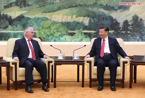 Xi meets with US Secretary of State Tillerson