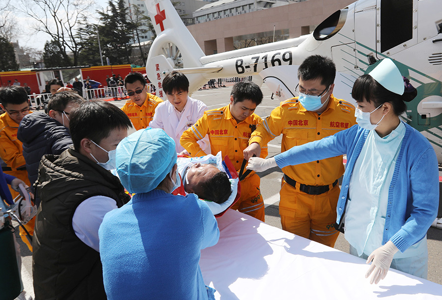 Helicopter assists medical rescue in Beijing