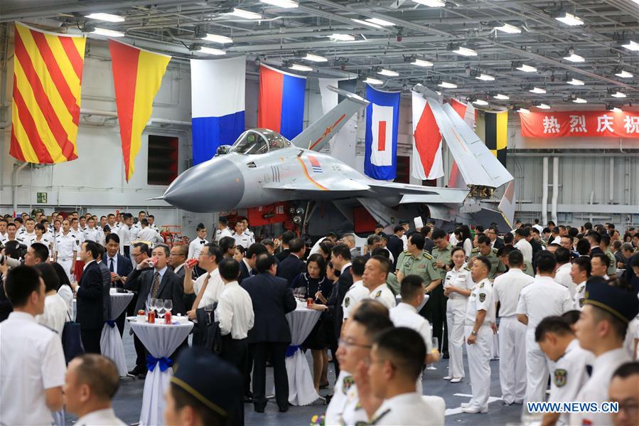 Deck reception held on Chinese aircraft carrier Liaoning in Hong Kong