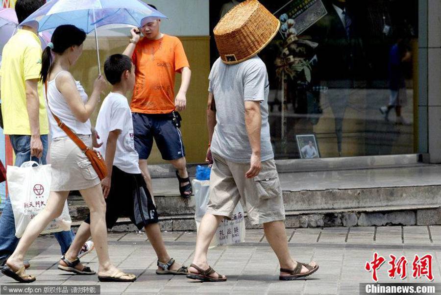 Anything goes as a hat in China's hot summers