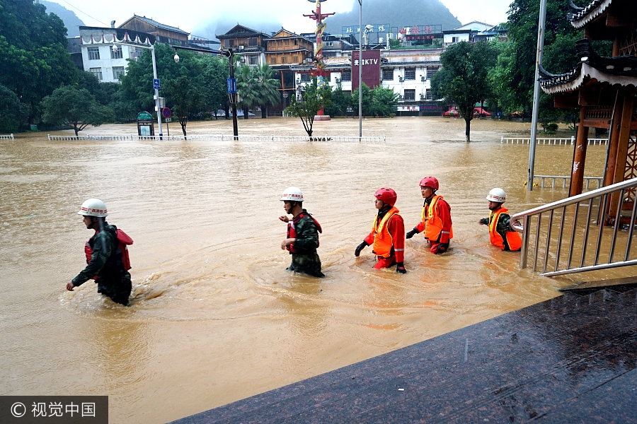 Torrential rain leaves S China county flooded