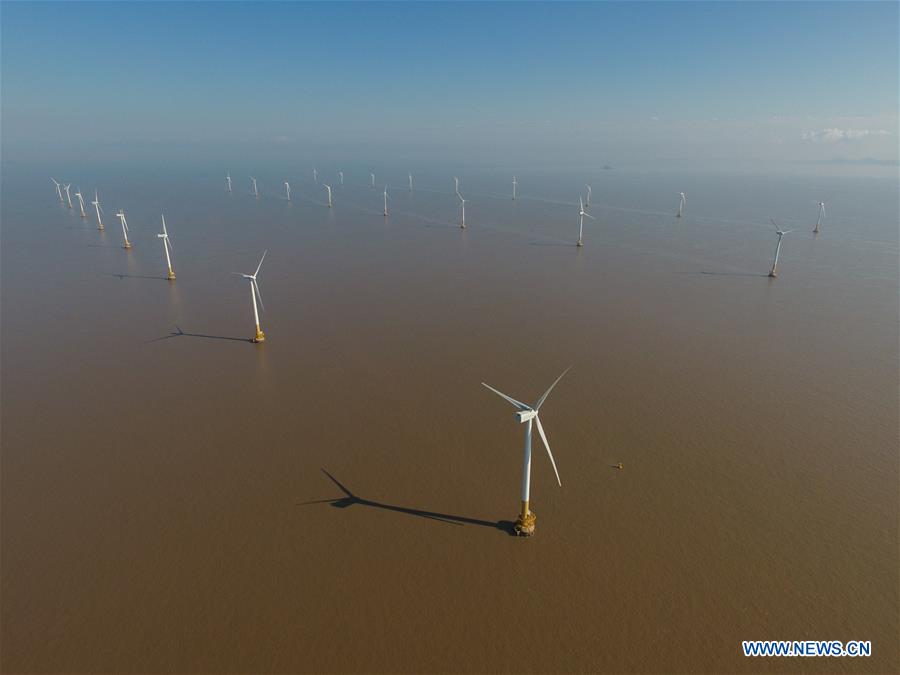 Aerial view of China's first offshore wind farm