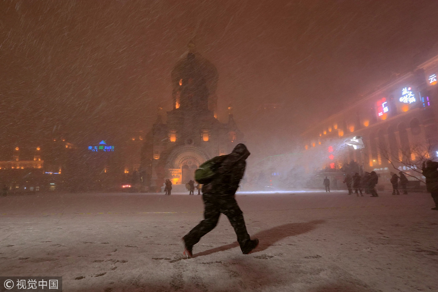 Snow turns Harbin into winter wonderland