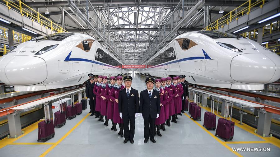Crew members of high-speed trains linking Xi'an, Chengdu