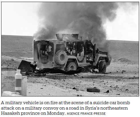 Islamic State group targets US convoy in northeastern Syria