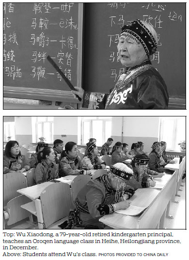 Oroqen elder's classes preserve ethnic language