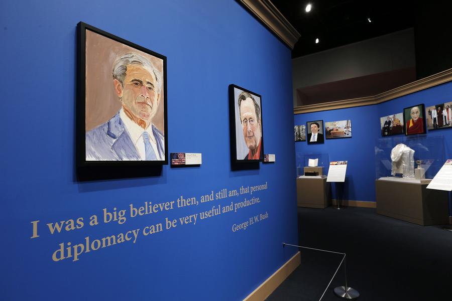 World leader portraits by Bush on display