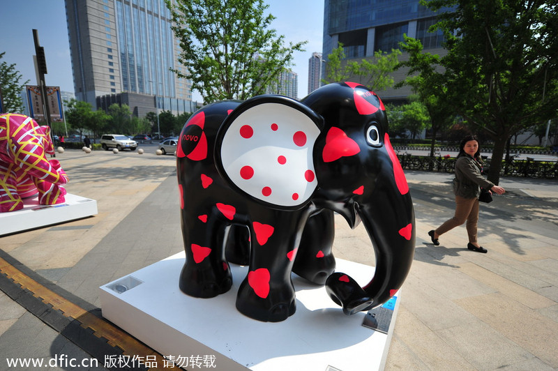 Elephant statues line Shenyang street