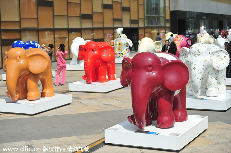 Elephant statues line Shenyang street