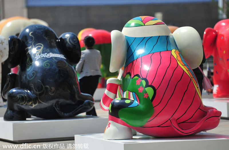 Elephant statues line Shenyang street