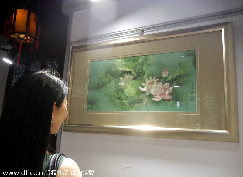 Embroidered lotus blossoms in Suzhou