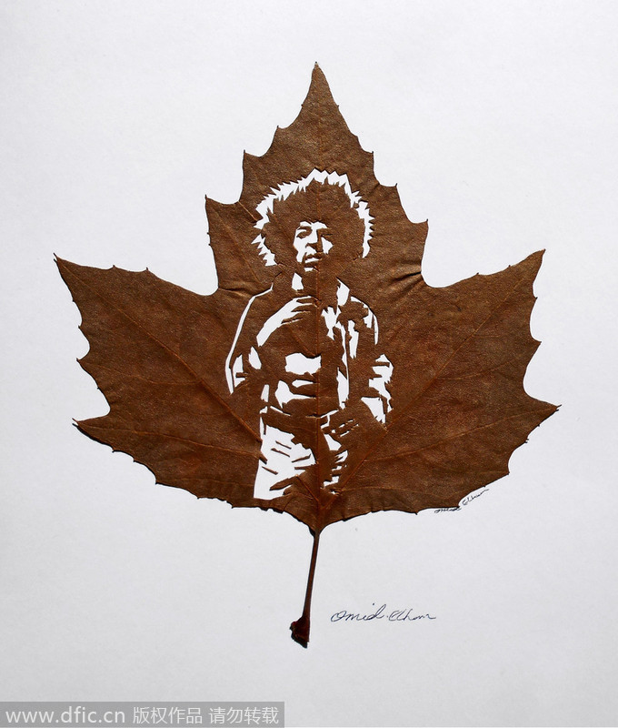 Iranian artist creates art on leaves