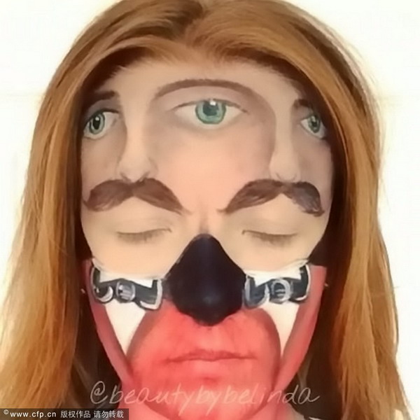 Make-up artist creates special-effects on her face