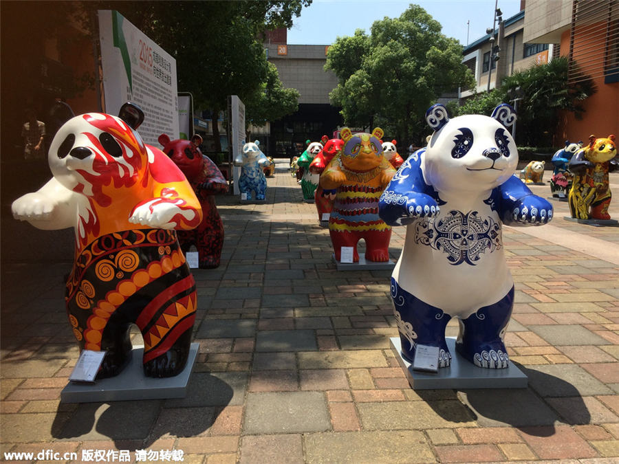 Colorful panda sculptures represent Chengdu
