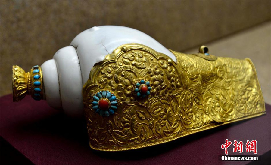 Tibetan gold silverware on display in Lhasa