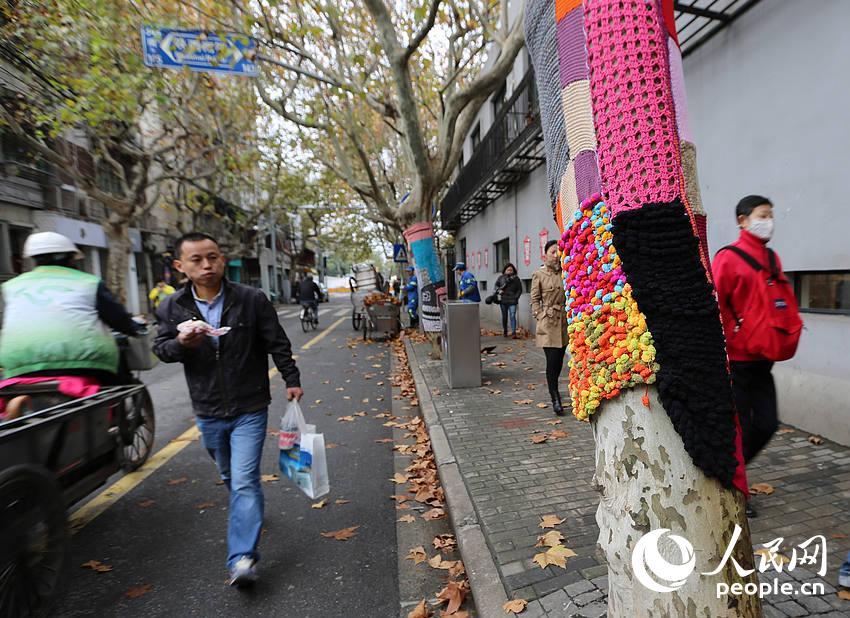 Trees in Shanghai 'wear' sweaters for the winter