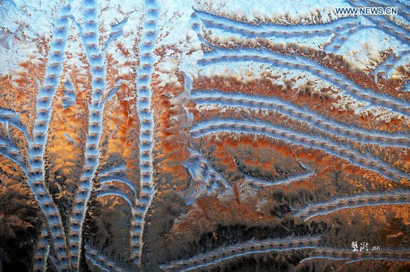 Frost formed patterns on window in NW China