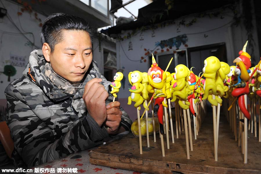 Vivid dough sculptures welcome Year of the Monkey