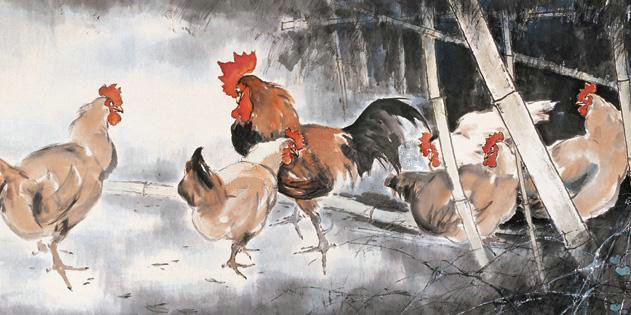 Lovely roosters depicted by Chinese painters